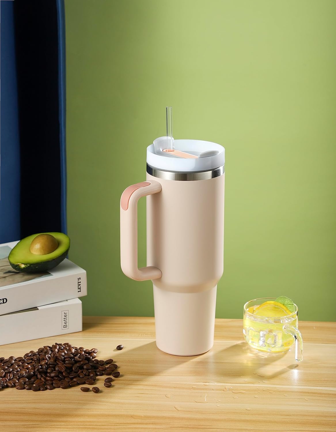 Stainless Steel Tumbler with Lid and Straw 1200ml Vacuum Insulated Travel Mug Reusable Bottle with Handle