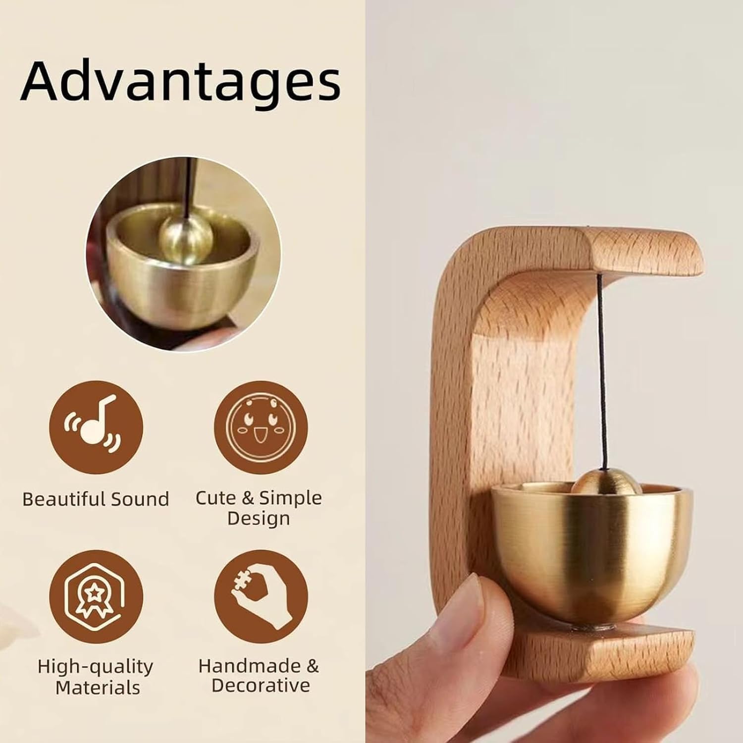 Wooden C-Shaped Wind Chime, Modern Wooden Desk Bell, Minimalist Wooden Decorative Chime, Magnetic Wind Chime for Home, Garden, or Meditation Use