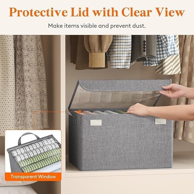26 Litre Storage Box With Lid Clothes Storage Box With Lid Folding Storage Box With Handles Durable Clothes Basket For Blanket Space-saving Storage And Organizer For Wardrobe (1 pcs)