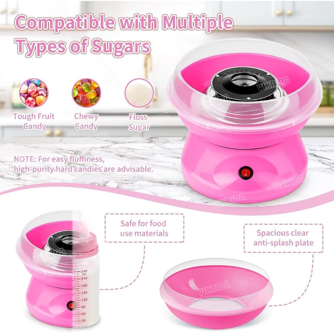 Sweet Cotton Candy Making Machine Cotton Candy Maker Automatic Mini Hard and Sugar Free Countertop Floss Maker with Sugar Spoon + Candy Floss Sticks - Multicolor