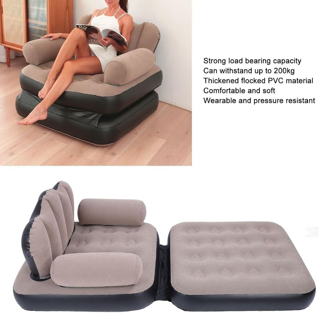 Compatable with Inflatable Couch - Double Layer 5 in 1 Inflatable Sofa Bed with Armrest - Inflatable Sofa Multifunctional Five in One Inflatable Bed Convenient Foldable Lounge Chair