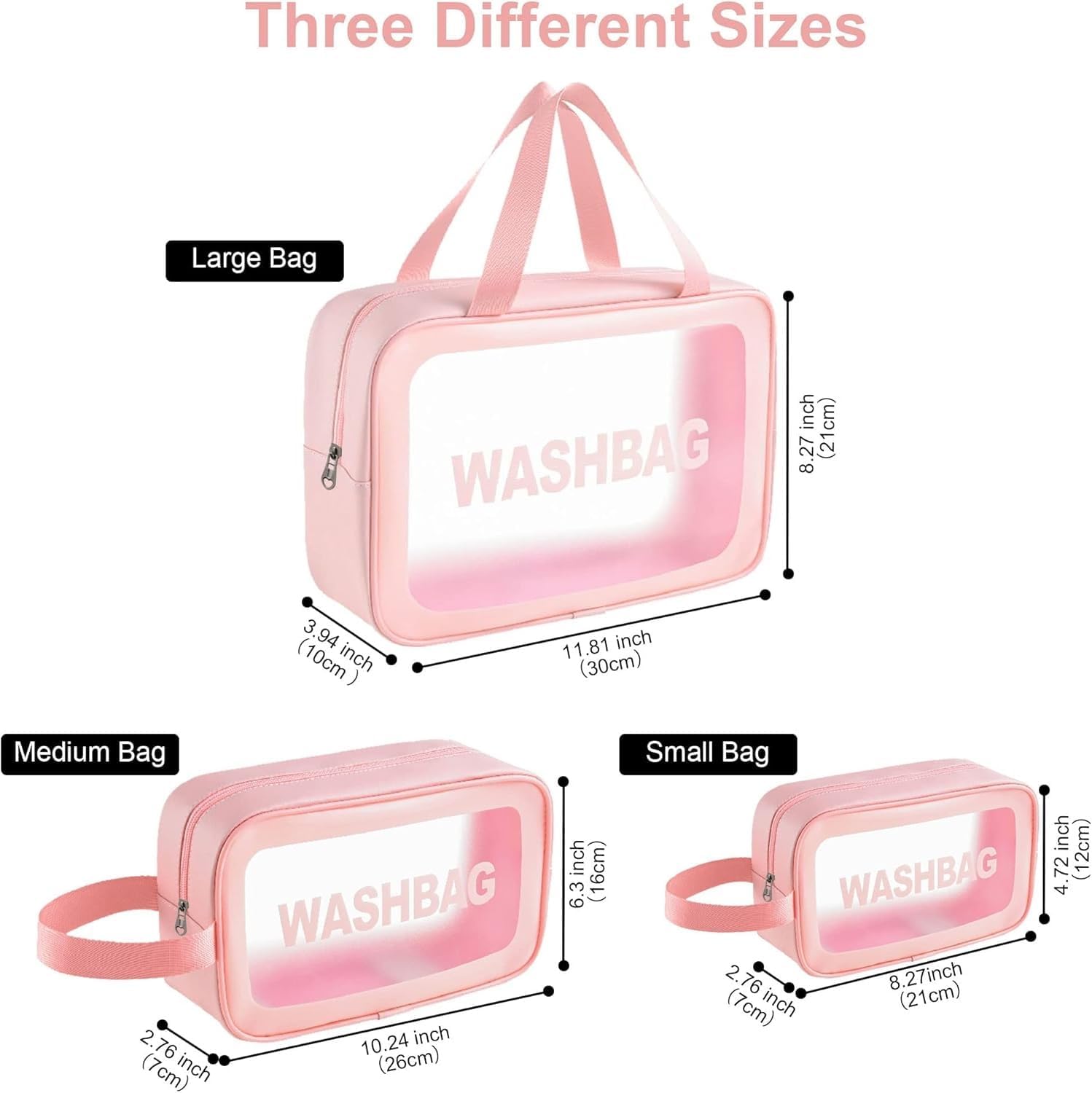 Cosmetic Makeup Organizer Pouch Bag for Women, Wash Bag for Travel, Toilery Organizer Kit, 3 Pcs Wash Bag Set, Pink