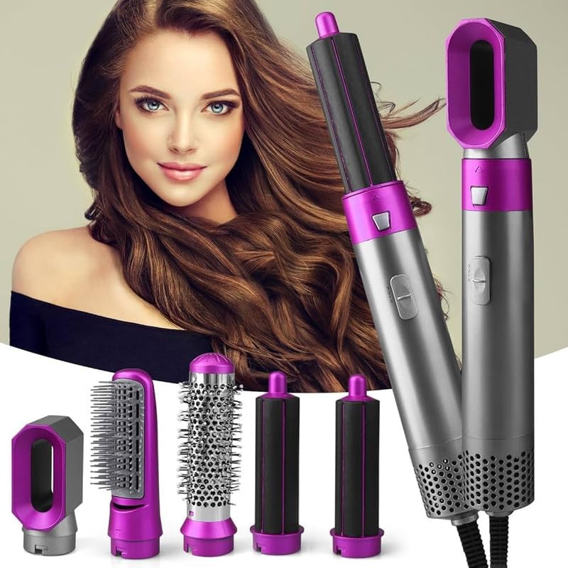 5 In 1 Hot Air Styler Hair Dryer Comb Multifunctional Styling Tool Fast Heating Crimper Wand Manual Curler In All Hair Type ,Negative Ion Comb For Straightening