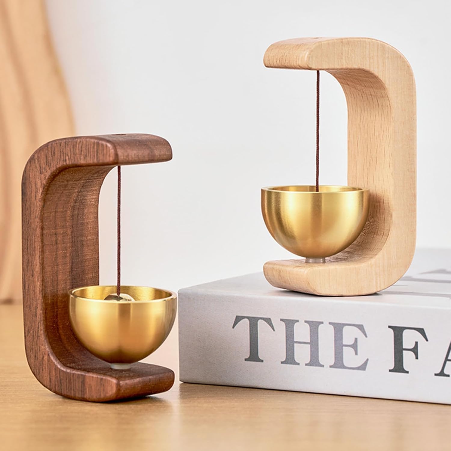 Wooden C-Shaped Wind Chime, Modern Wooden Desk Bell, Minimalist Wooden Decorative Chime, Magnetic Wind Chime for Home, Garden, or Meditation Use
