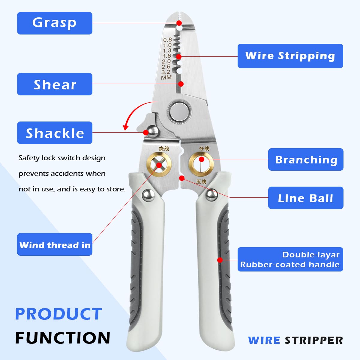 Wire Stripper and Cutter Pliers Tools For Electricians 6-in-1 Multifunctional Wire and Cable Stripping, Cutting, Winding, Crimping Precision Stainless Stee Hand Tool
