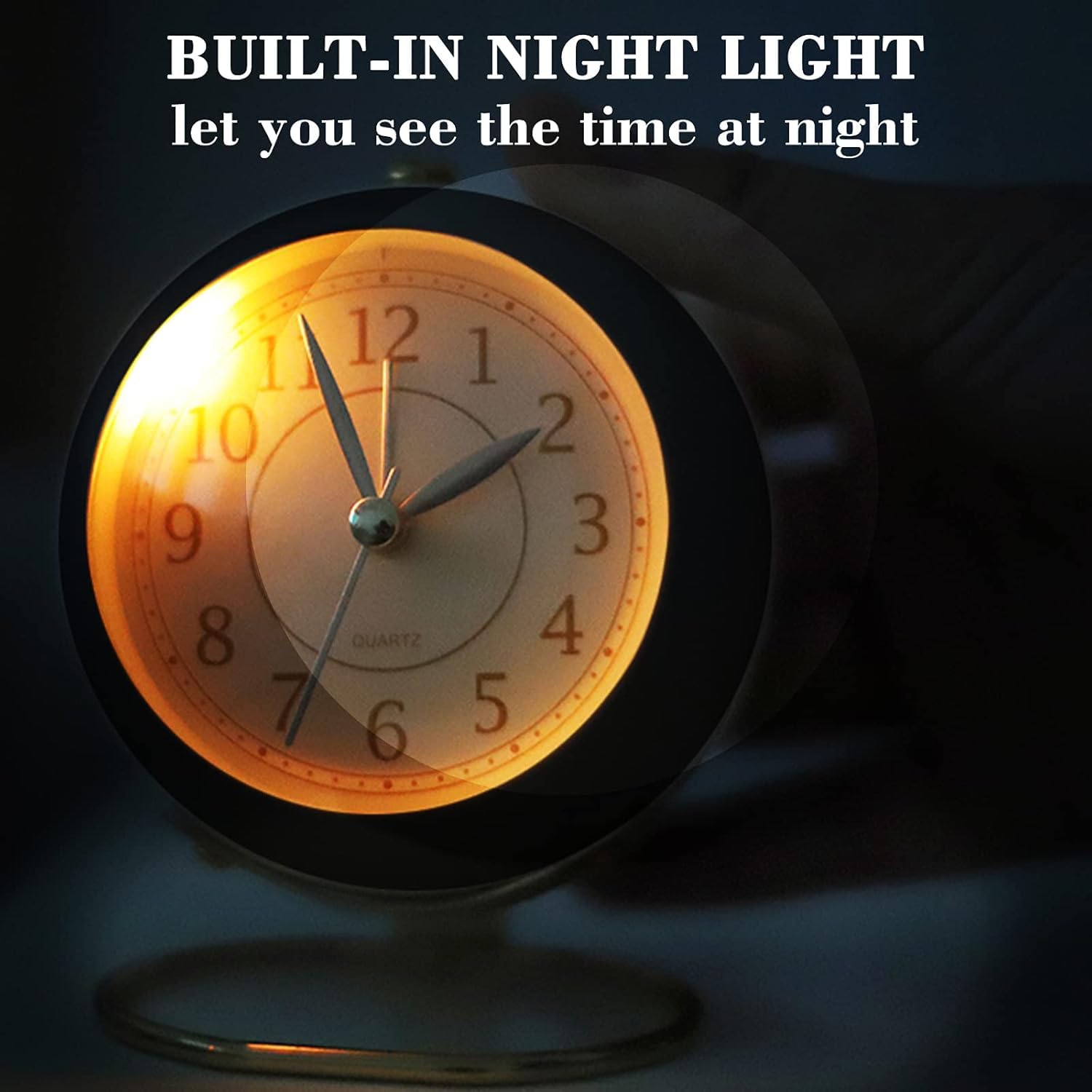 Classic Table Alarm Clock | Battery Operated Silent Operation Non-Ticking Alarm Clock with Backlight HD Glass | Stylish Snooze Clock for Bedroom, Home, Kitchen & Indoor Use (Black)