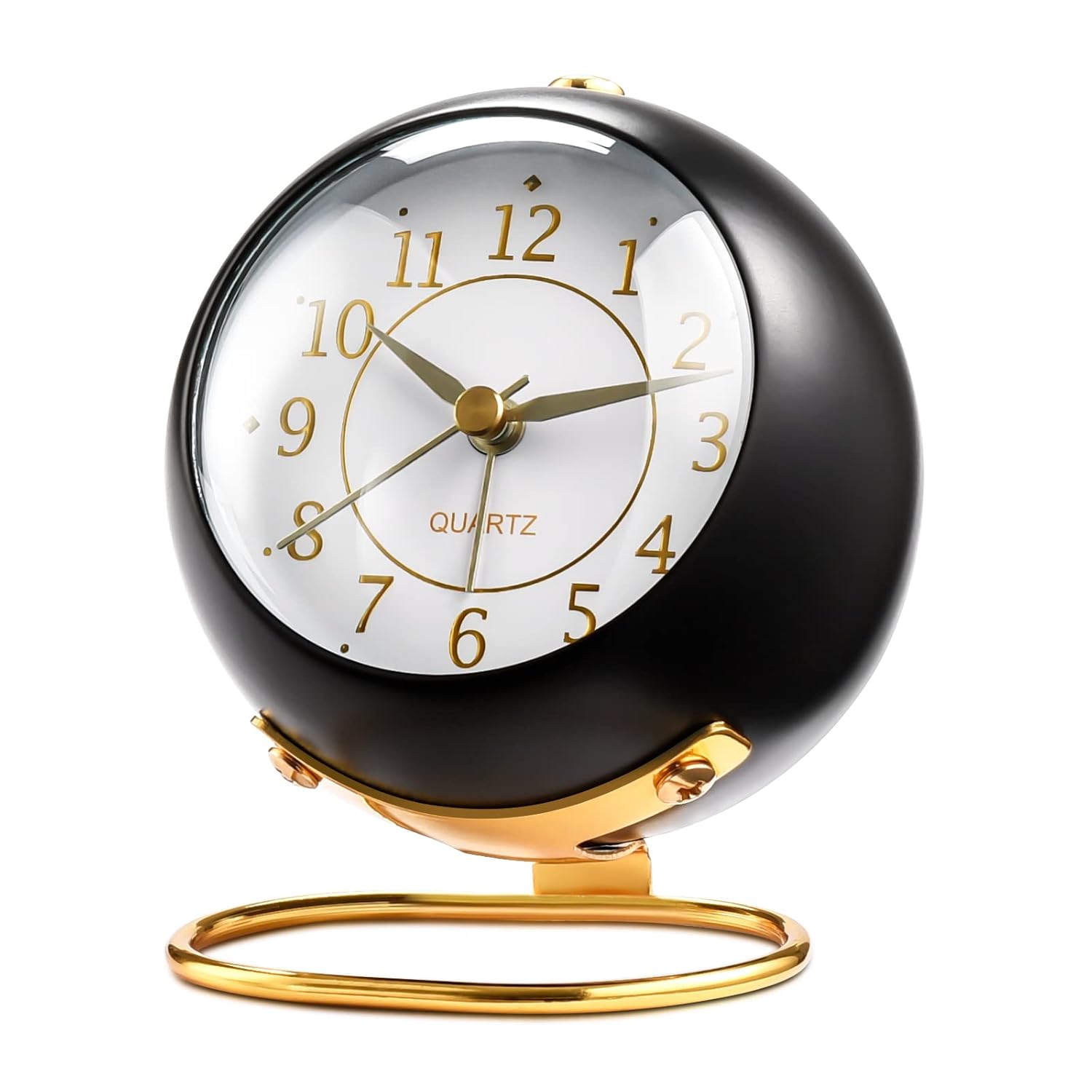 Classic Table Alarm Clock | Battery Operated Silent Operation Non-Ticking Alarm Clock with Backlight HD Glass | Stylish Snooze Clock for Bedroom, Home, Kitchen & Indoor Use (Black)