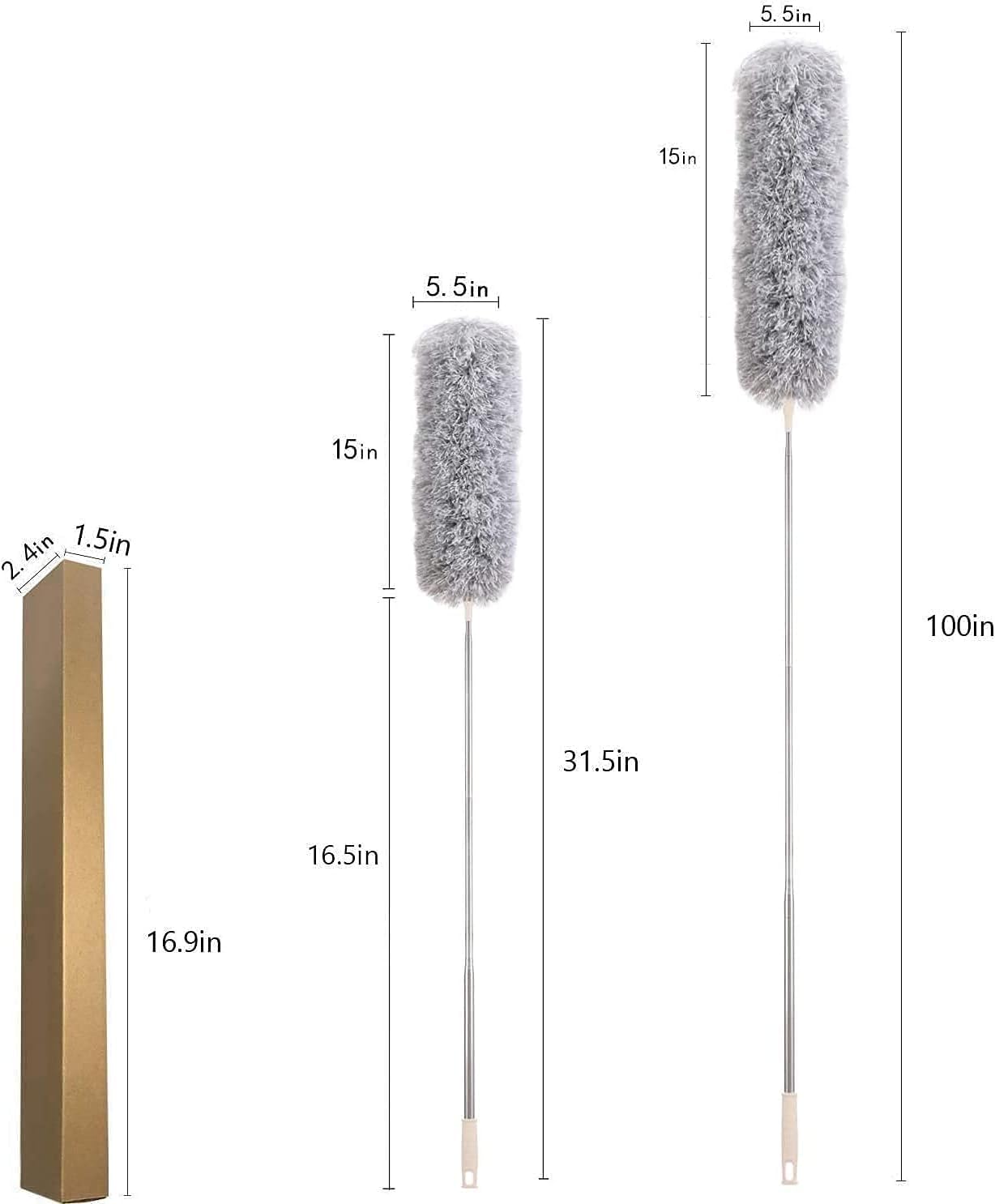 Microfiber Feather Duster Bendable & Extendable Fan Cleaning Duster with 100 inches Expandable Pole Handle Washable Duster