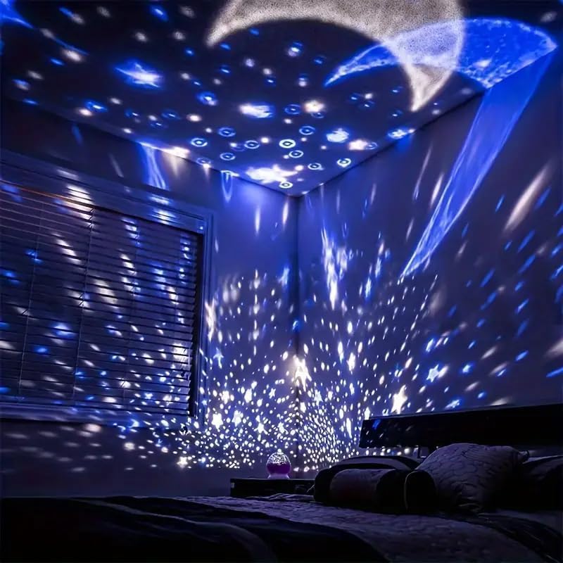 Star Master Galaxy Night Projector Lamp – 360° Rotating Led Starry Light with Moon, Ocean Wave & Astronaut Effects – Battery Operated for Bedroom Décor – Gift for All – Multicolor
