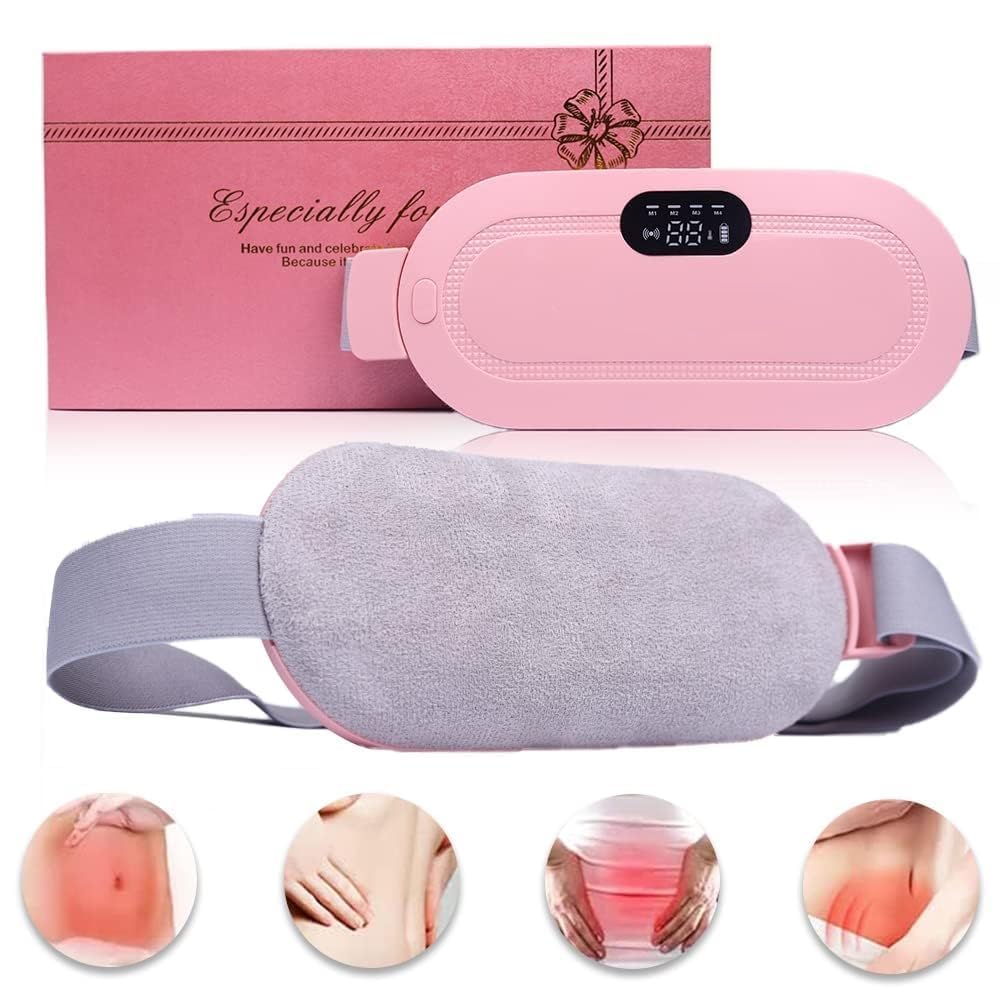 Portable Cordless Heating Pad for Menstrual Cramps Relief, for Stomach, 3-Speed Temperature Adjustment and 4-Speed Massage Modes, Back and Belly Heating Pad