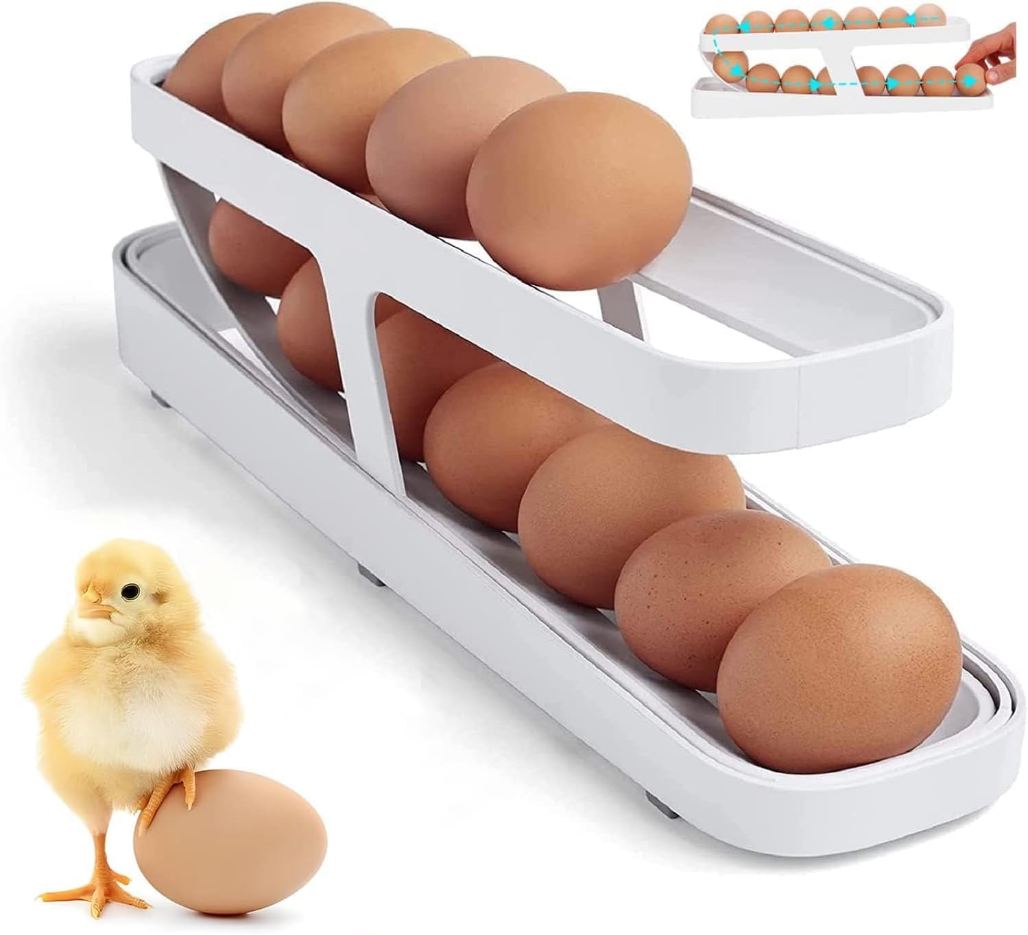2-Tier Rolling Egg Dispenser For 12-14 Eggs, Space-Saving And Durable Storage Solution With Gravity-Fed Design, Ideal For Fridge And Pantry