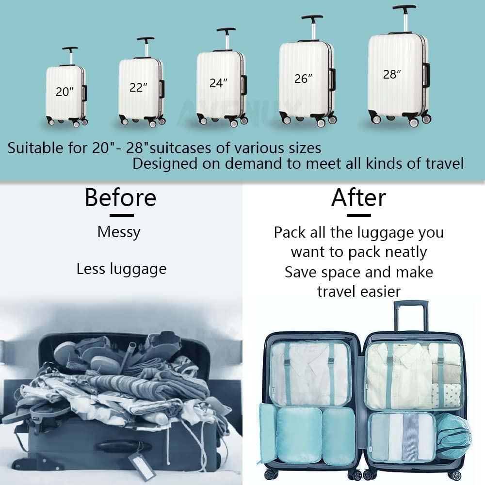 7 Pcs Travel Waterproof Storage Bag - 7 Pcs Set Packing Cubes Travel Organizer - 7 In 1 Travel Organizer