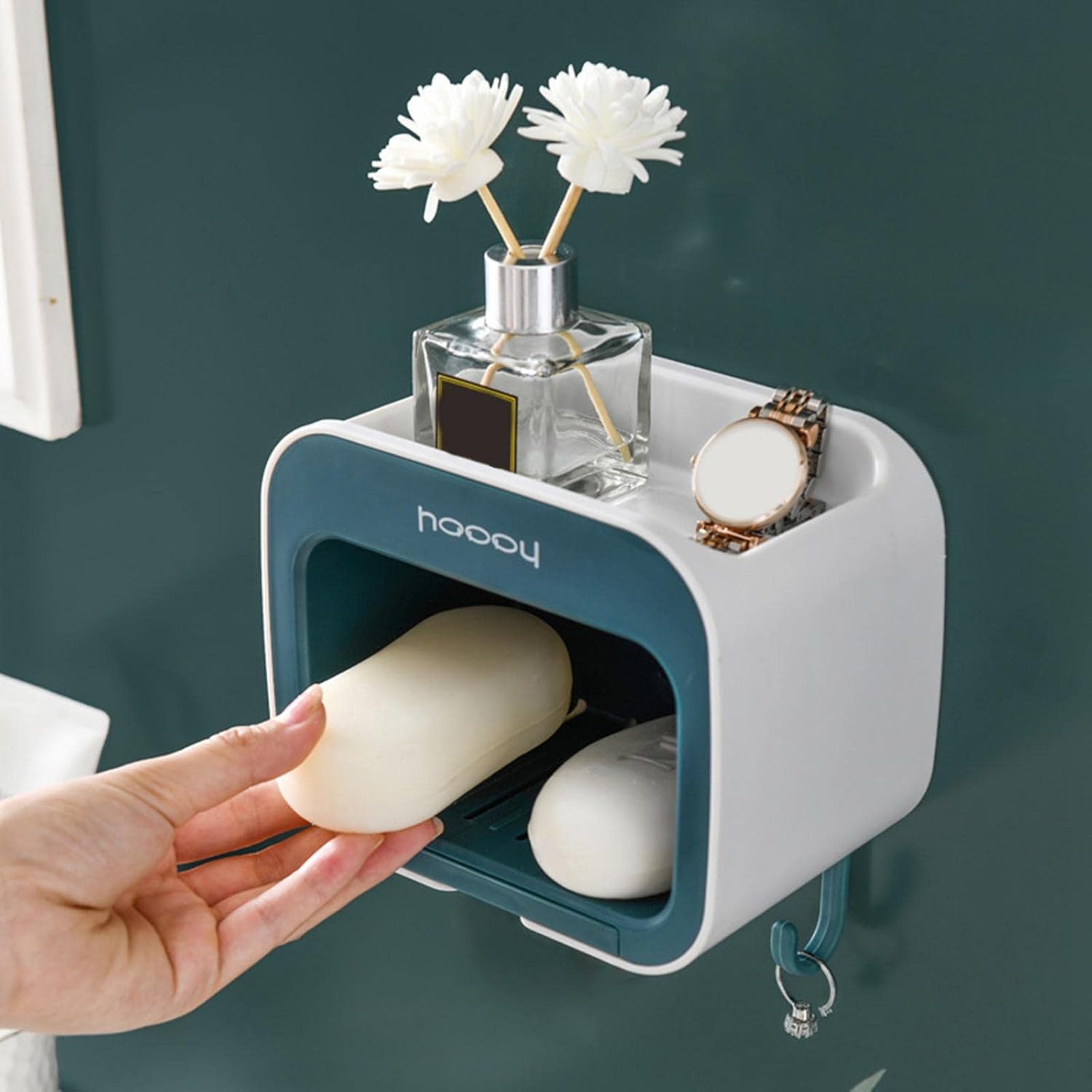 Wall Mounted Soap Holder Self Adhesive Soap Box Holder for Home Bathroom Blue