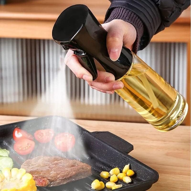 Glass Oil Spray Dispenser Cooking 200ml Olive Oil Spray Bottle Refillable Food Grade Oil Vinegar Spritzer Sprinkler Mister Used for Air Fryer, Salad Making, Frying, BBQ