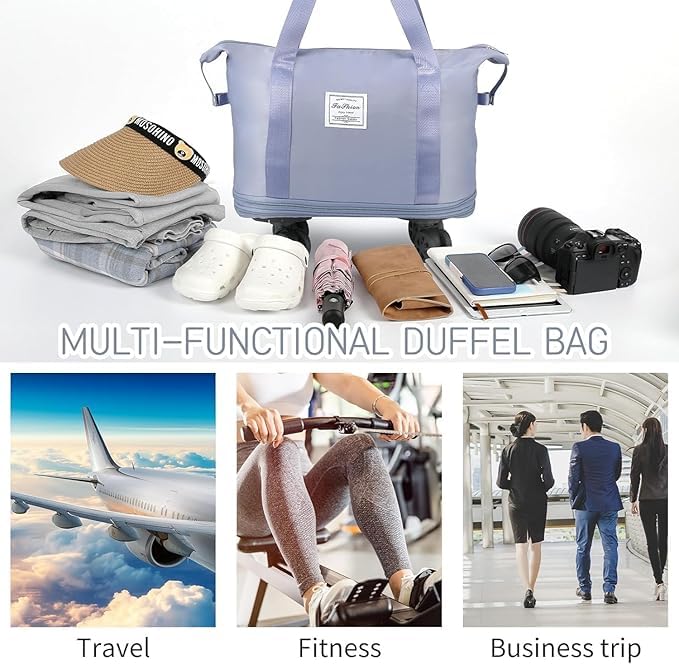 Rolling Duffle Bag with Wheels, Expandable Foldable Duffel Bag with Wheels and Handle for Travel, Rolling Luggage Bag Carry on Duffel Bag, Wheeled Travel Duffle