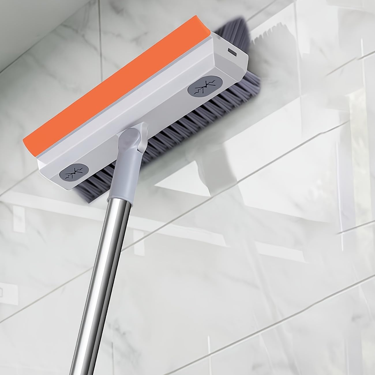 3 in 1 Bathroom Cleaning Brush with Wiper and Long Handle - 180° Rotate Floor Scrub Brush for Tiles