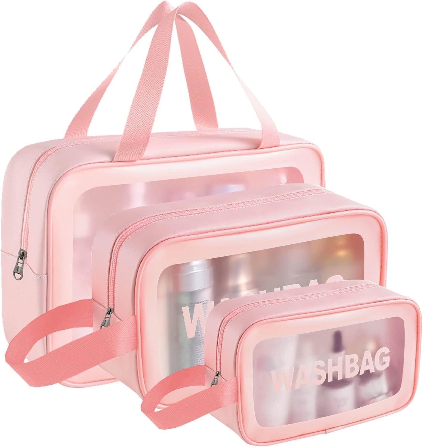 Cosmetic Makeup Organizer Pouch Bag for Women, Wash Bag for Travel, Toilery Organizer Kit, 3 Pcs Wash Bag Set, Pink