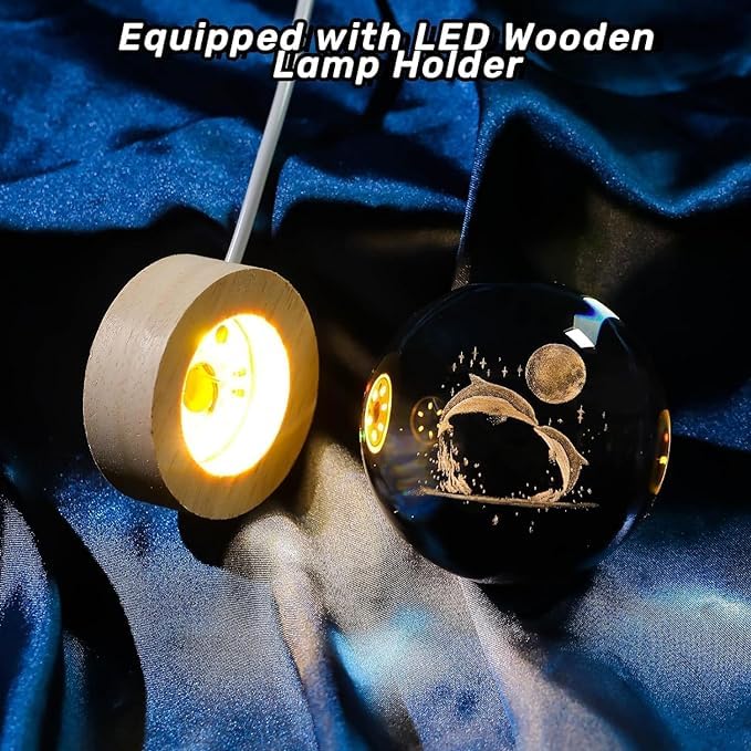 Crystal Ball Night Light,Glass Ball Night LED Lamp with USB Powered 2.36 Inch Wooden Base Colorful Crystal Ball for Gifts Men,Women,Kids,Boys,Girls (Jumping Dolphine)