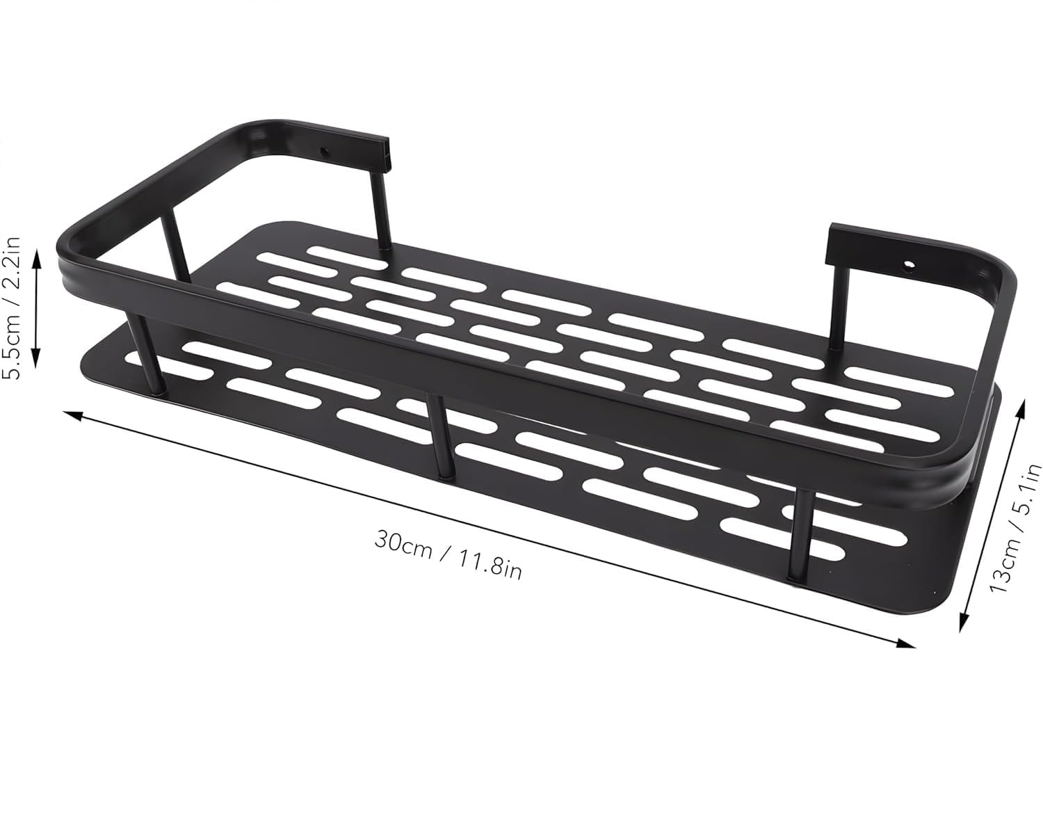 Wall Mounted Punch Free Space Aluminum Bathroom Storage Shelf Adhesive Bathroom Kitchen Storage Organizer Racks (Black Color)(30X13X5.5cm) (1 pcs)