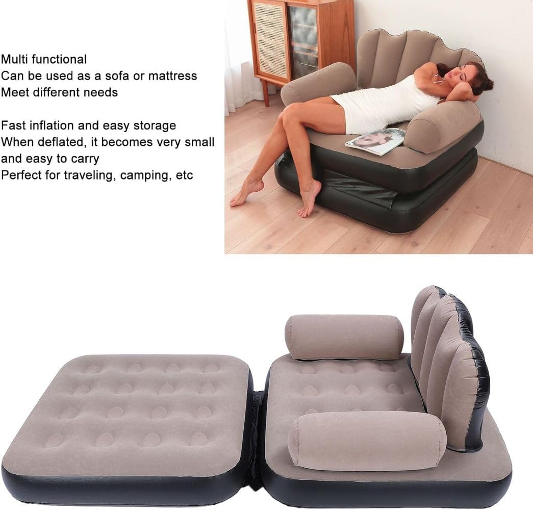 Compatable with Inflatable Couch - Double Layer 5 in 1 Inflatable Sofa Bed with Armrest - Inflatable Sofa Multifunctional Five in One Inflatable Bed Convenient Foldable Lounge Chair