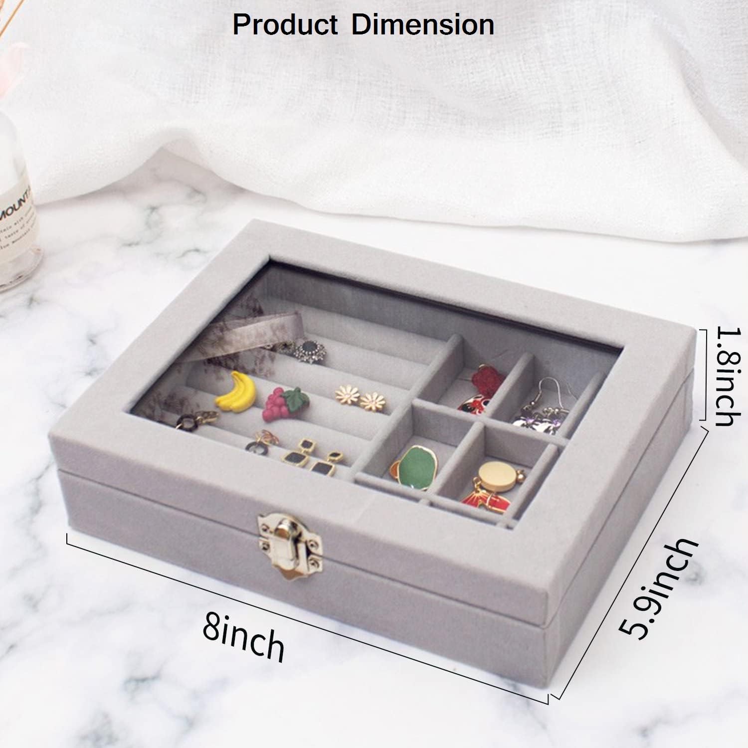 Jewellery Box Organiser 9 Grids Jewelry Storage Case, Velvet Lockable Jewellery Organiser, Removal Tray, Ring Storage Slot, Ring Jewellery Display Storage Box Tray
