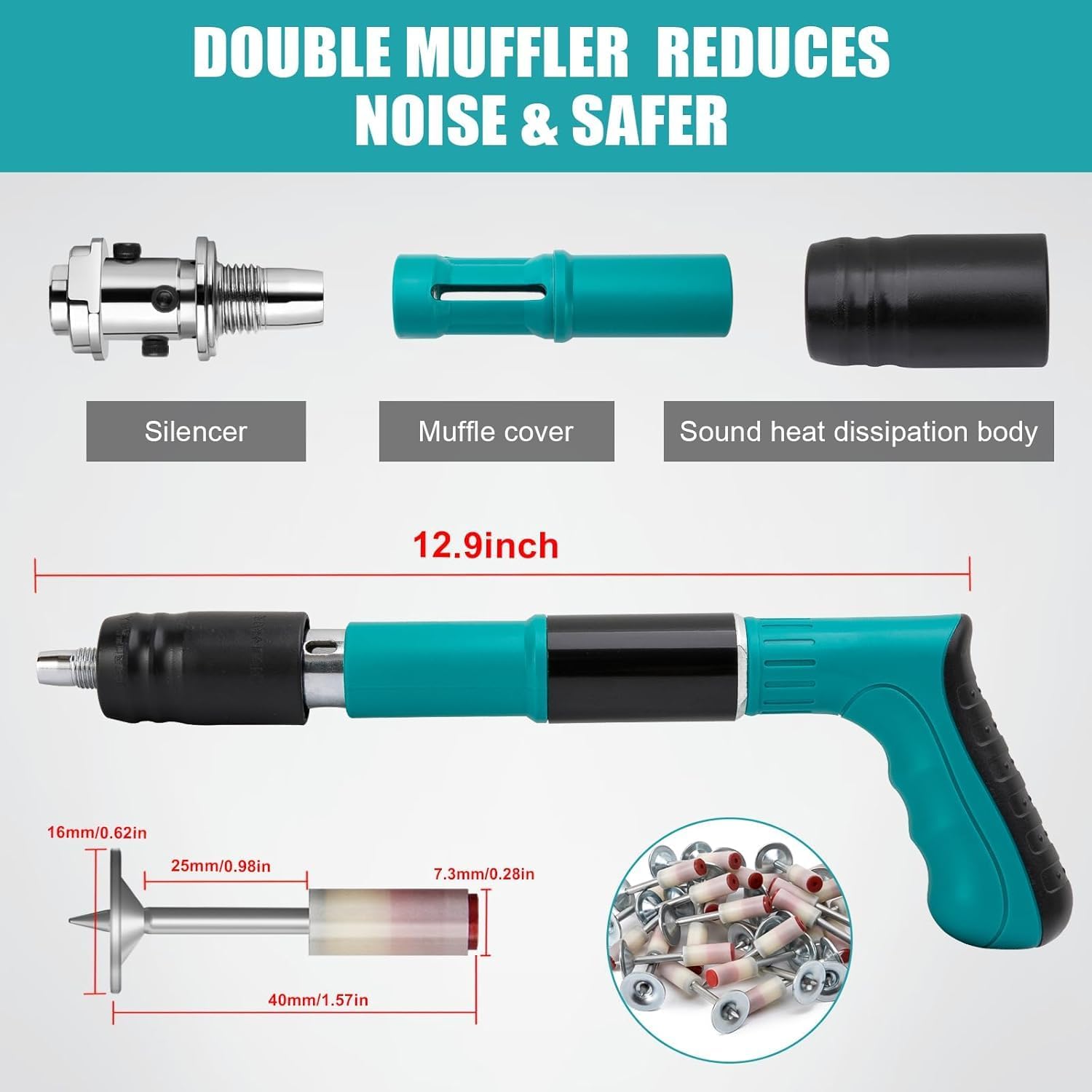 Non Slip Rivet Gun and Rivets, Manual Steel Nail Gun Tool, Fixation Tool, Driller Fasting Tools, Household Woodworking Accessories with (20 Nail).