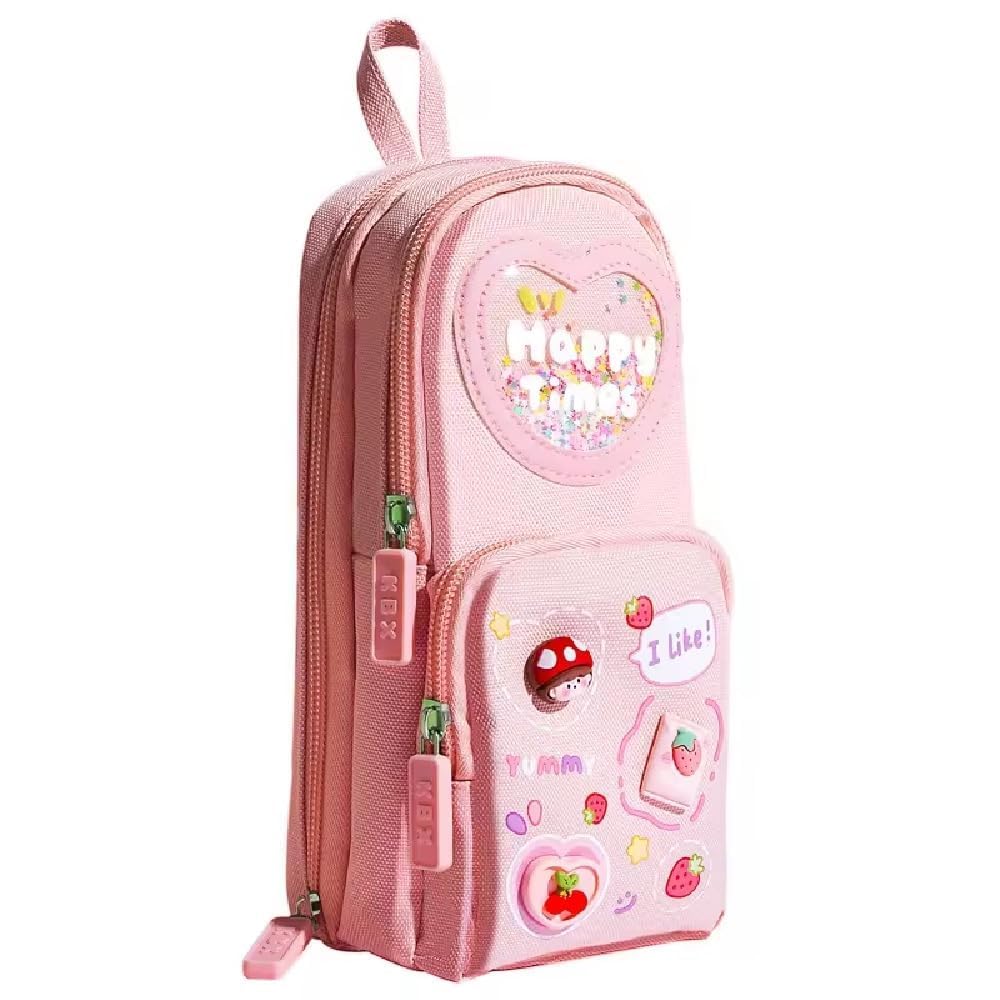 Premium Pencil Case 6 Layer with 3 Compartment Cute Aesthetic Pencil Case,Stationery Organizer for School Supplies, Office, and Travel | Ideal Gift for Girls and Art Lovers - Pink