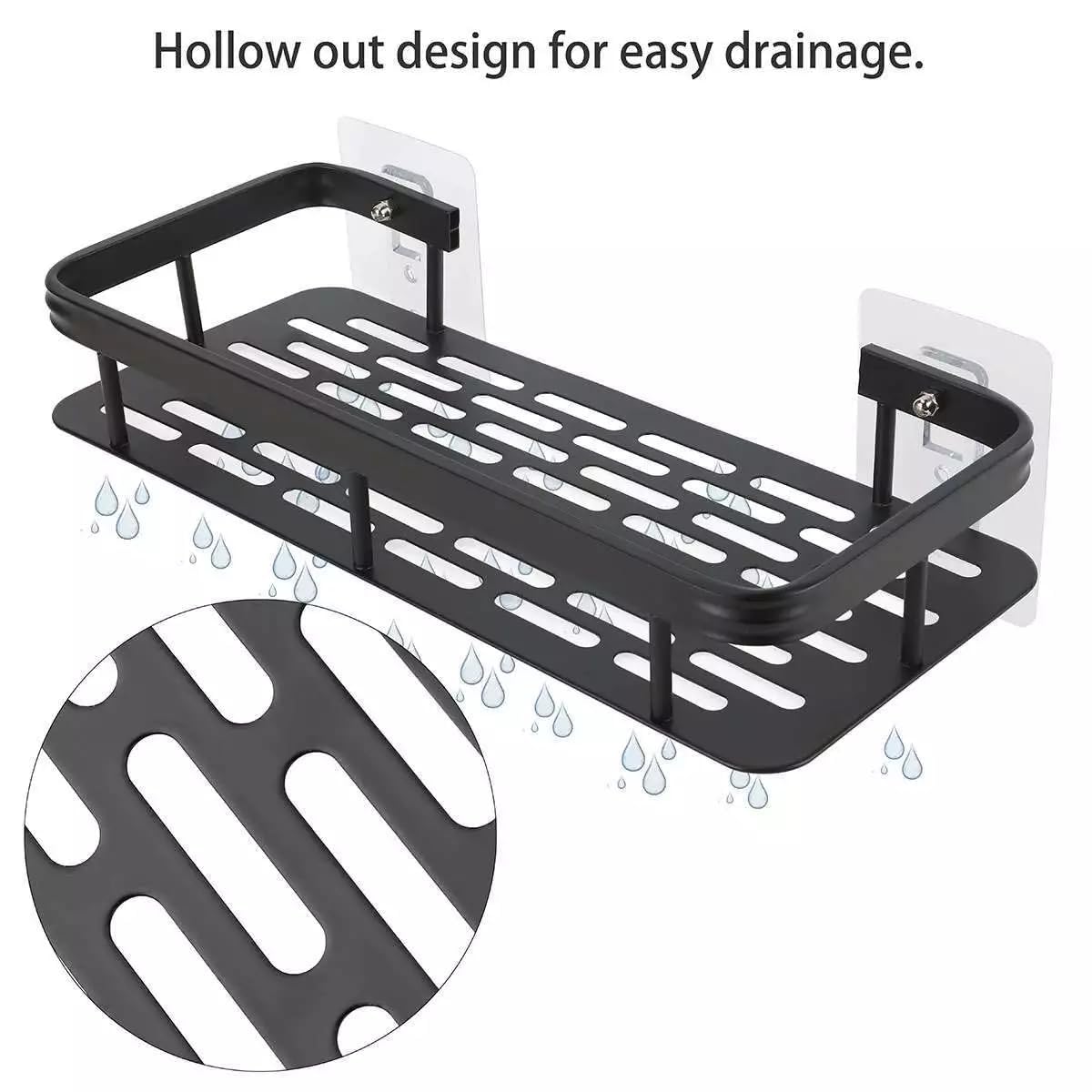 Wall Mounted Punch Free Space Aluminum Bathroom Storage Shelf Adhesive Bathroom Kitchen Storage Organizer Racks (Black Color)(30X13X5.5cm) (1 pcs)