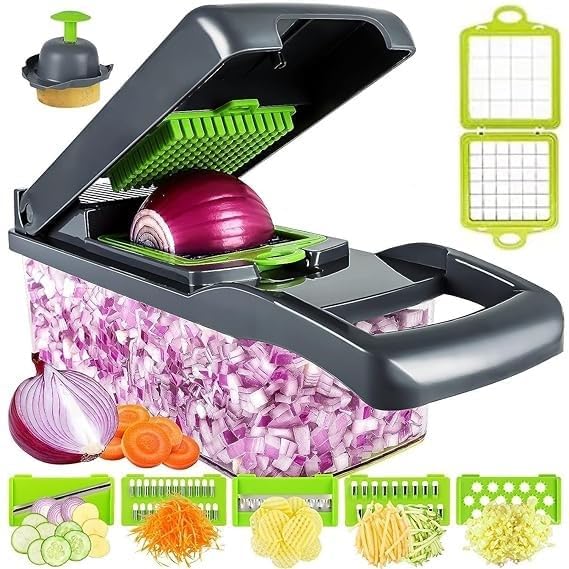 Vegetable Chopper Multifunctional 14 in 1 Food Chopper Fruit Chopper Dicer Cutter Onion Veggie Chopper with Container Egg Slicer Vegetable Slicer Cutter Kitchen Chopper