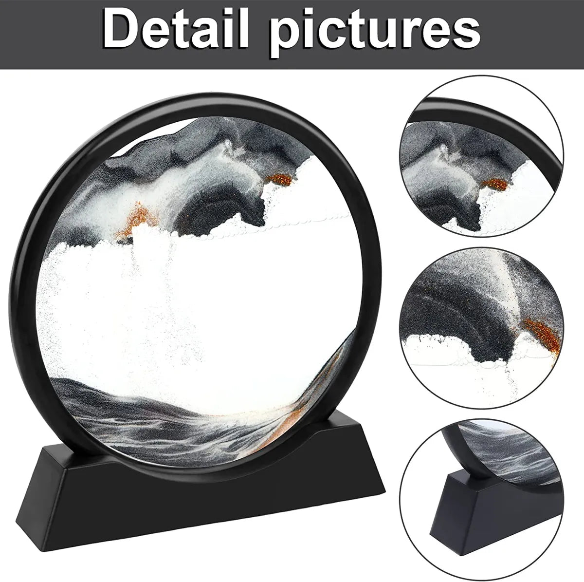 Moving Sand Art Picture Glass Liquid Painting 3D Natural Landscape showpieces for Home Decor Antique Gifts for Kids Office Desktop Decoration Desk Table Decorative Items