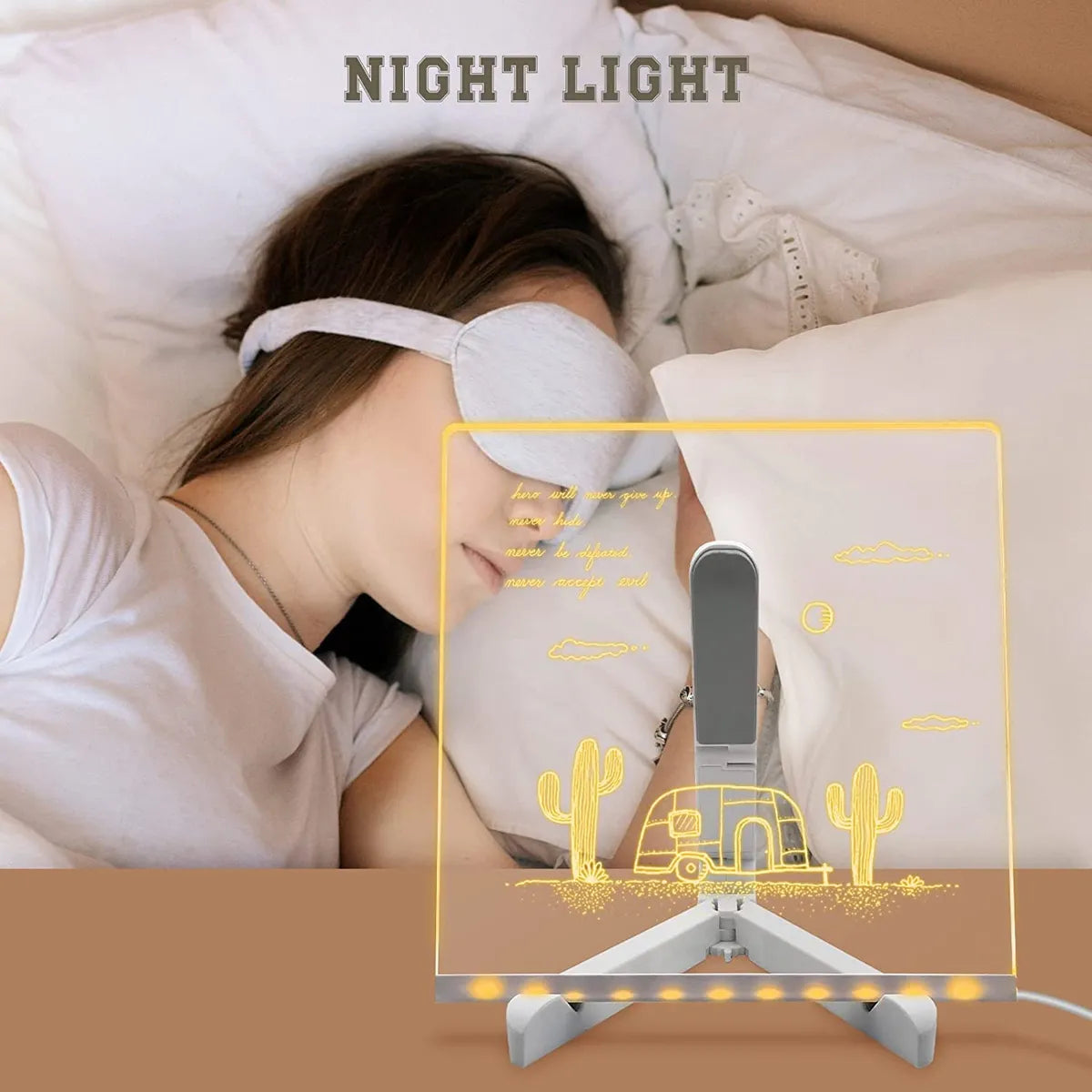 3D Acrylic Dry Erase Board with Stand & Light as a Glow Memo LED Letter Rewritable Message Glass White Board Lamp with 13 Color Pen, Note Daily Painting for Office Home (20x30 CM) (Large)