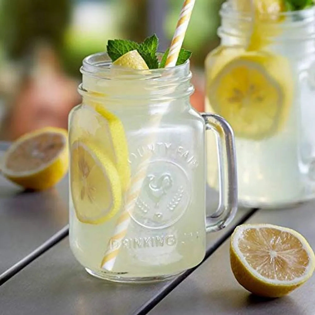 Sophisticated Mason Jar Mugs With Drinking Glass, Random Colour Lid, 450ml Handle And Straw Old Fashioned (Set Of 1)