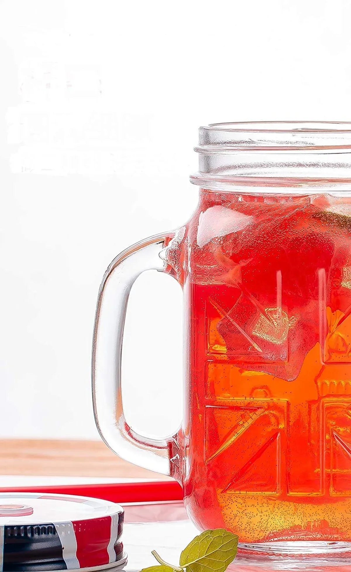 Sophisticated Mason Jar Mugs With Drinking Glass, Random Colour Lid, 450ml Handle And Straw Old Fashioned (Set Of 1)