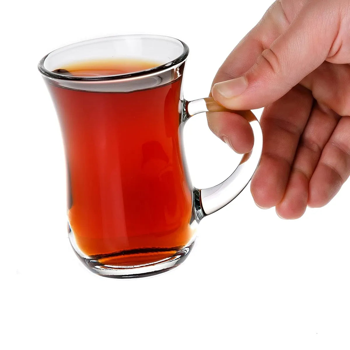 Glass Tea Cups Set Of 6, Coffee Mugs With Handle Transparent Drinking Cup For Milk, Cappuccino, Hot Chocolate & Cold Beverages (180ml) (U-Shape)