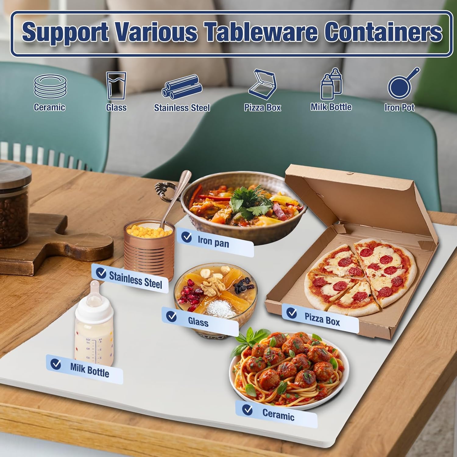 Electric Food Warmer, Full Surface Heating Food Warmer Mat Electric Plate with 3 Temperature Settings, Portable Heater Tray Food Warming Mat