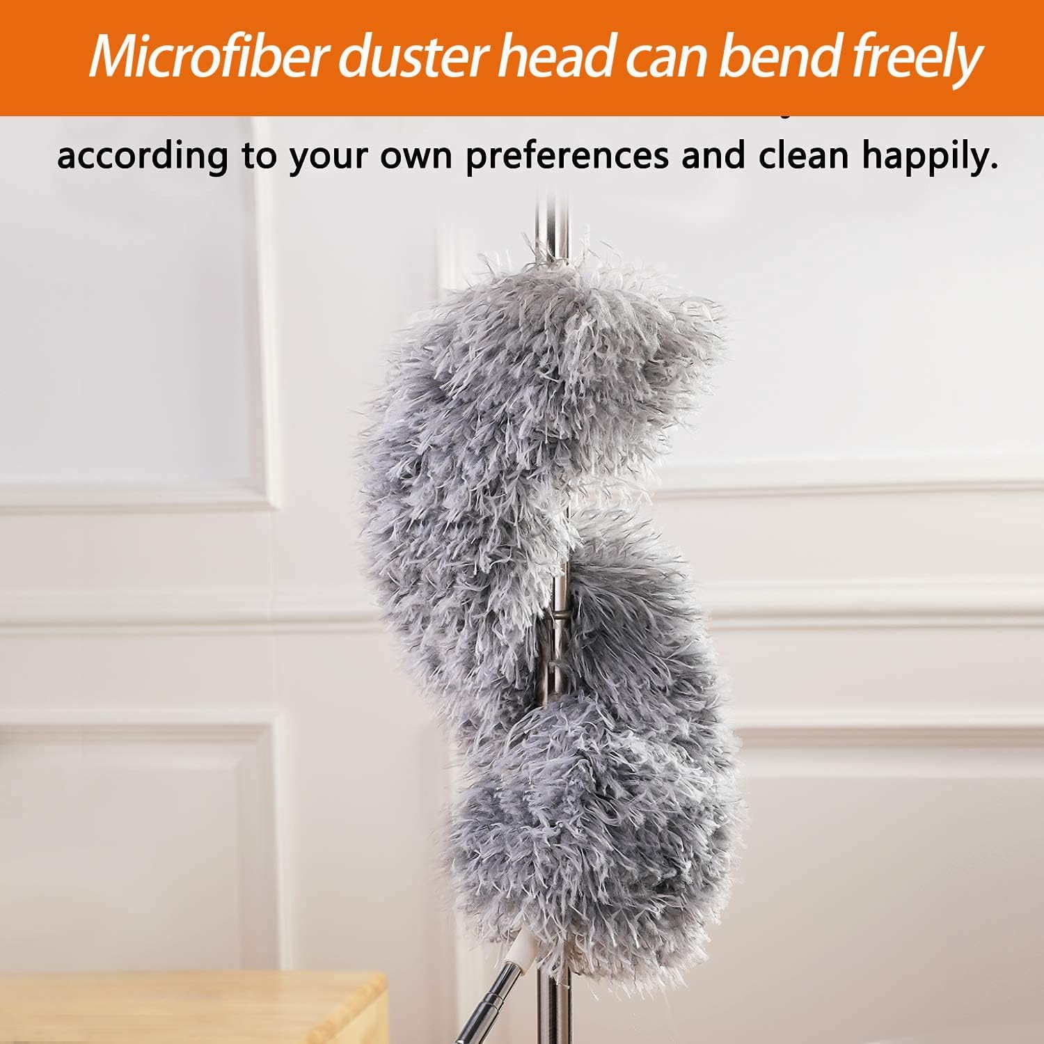 Microfiber Feather Duster Bendable & Extendable Fan Cleaning Duster with 100 inches Expandable Pole Handle Washable Duster