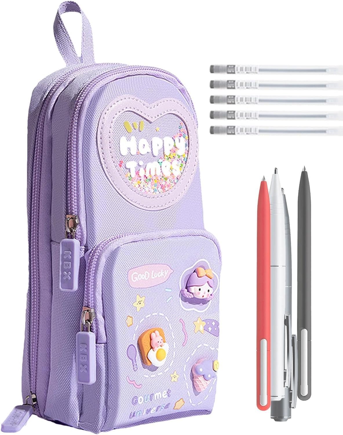Premium Pencil Case 6 Layer with 3 Compartment Cute Aesthetic Pencil Case,Stationery Organizer for School Supplies, Office, and Travel | Ideal Gift for Girls and Art Lovers (Happy-Purple)