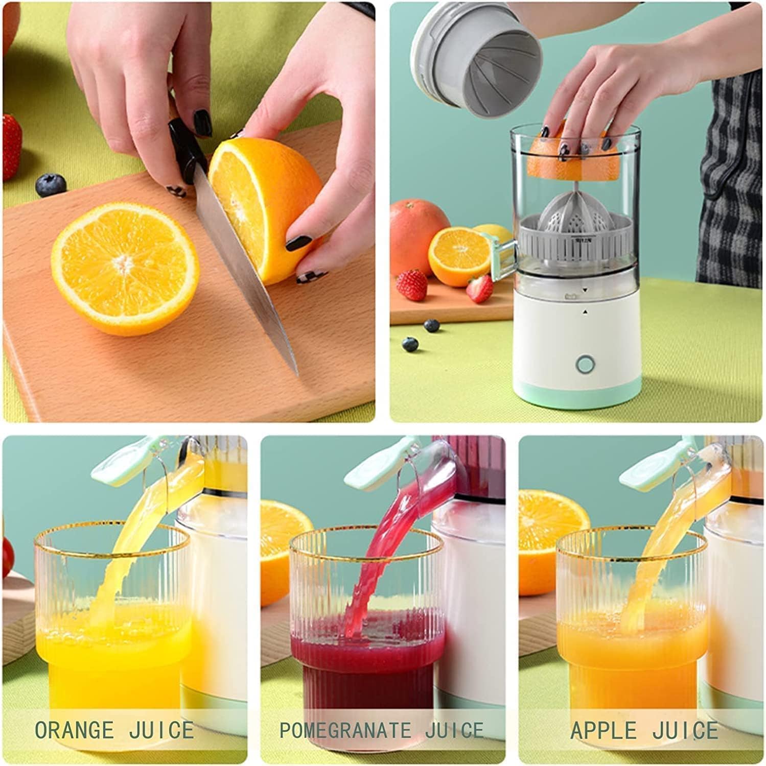 Juicer, Portable Cordless Fruit Juicer, 360 Degree Multifunctional Electric Juicer Usb Charging Orange Fruit Squeezer Perfect For Kitchen