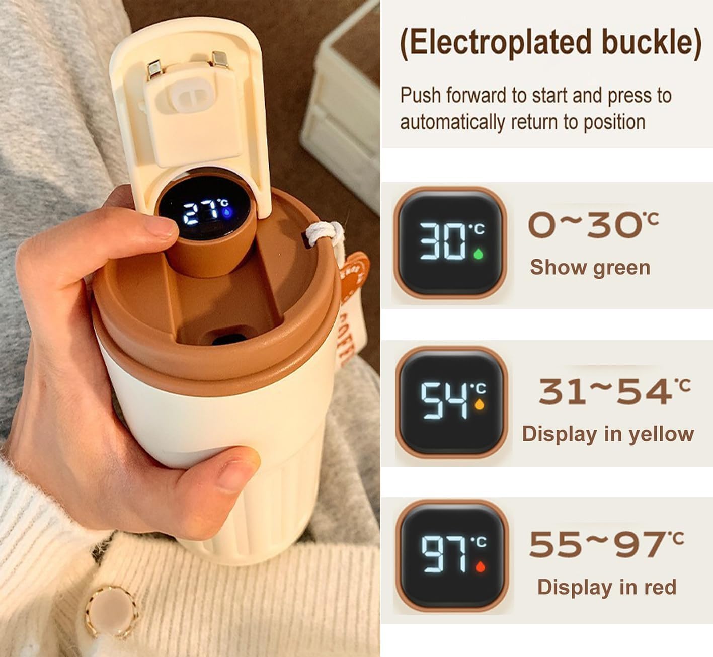 Coffee Mug Cup Digital Display, Thermos Flasks, 460 ml, 316 Stainless Steel Travel Mug, Insulated Vacuum Thermal Mug,