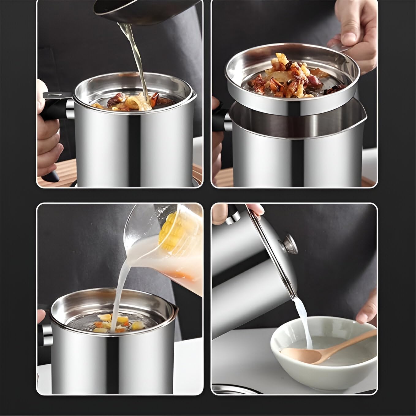 Oil Strainer Pot – 1.3L Stainless Steel Grease Container with Removable Fine Mesh Filter, Anti-Scald Handle & Dustproof Lid – Reusable Cooking Oil Storage Can for Frying, Easy to Clean