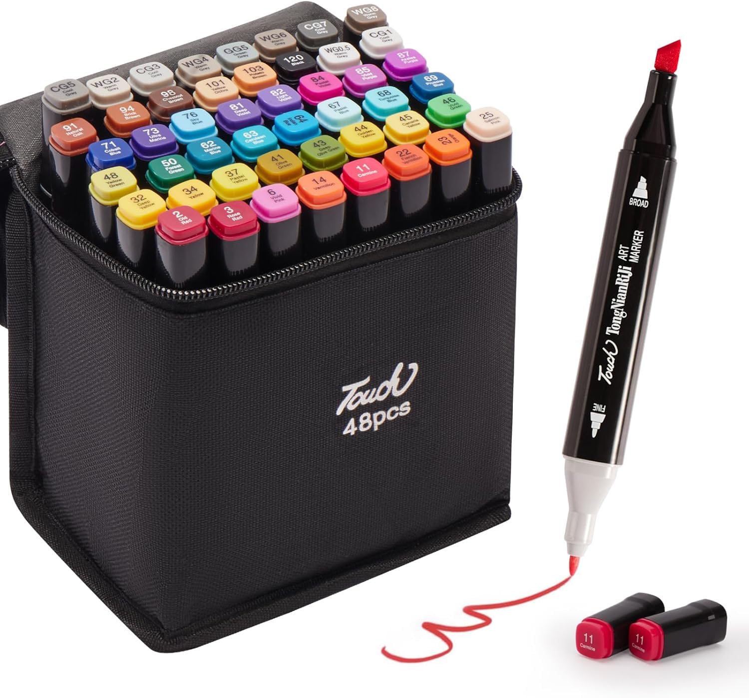 Dual Tip Marker Set of 48 Alcohol Markers with Portable Storage Bag, Waterproof Sketch Pens for Kids, Artists & Students, Quick-Dry Colour Art Kit for Drawing, Journaling, Gifts for Girls (48)