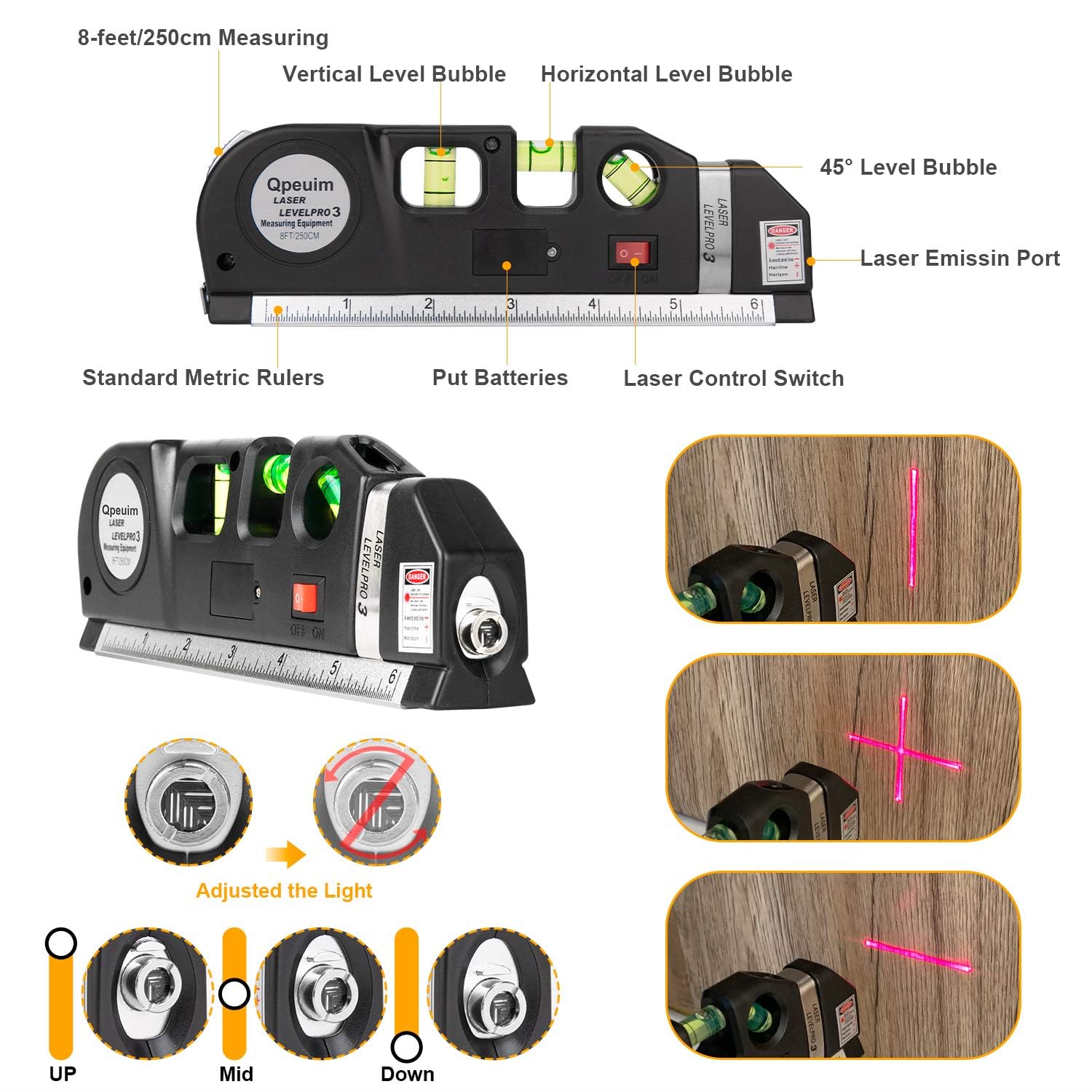 Laser Level Tool, Multipurpose Laser Level Kit Standard Cross Line Laser level Laser Line leveler Beam Tool with Metric Rulers by Qpeuim