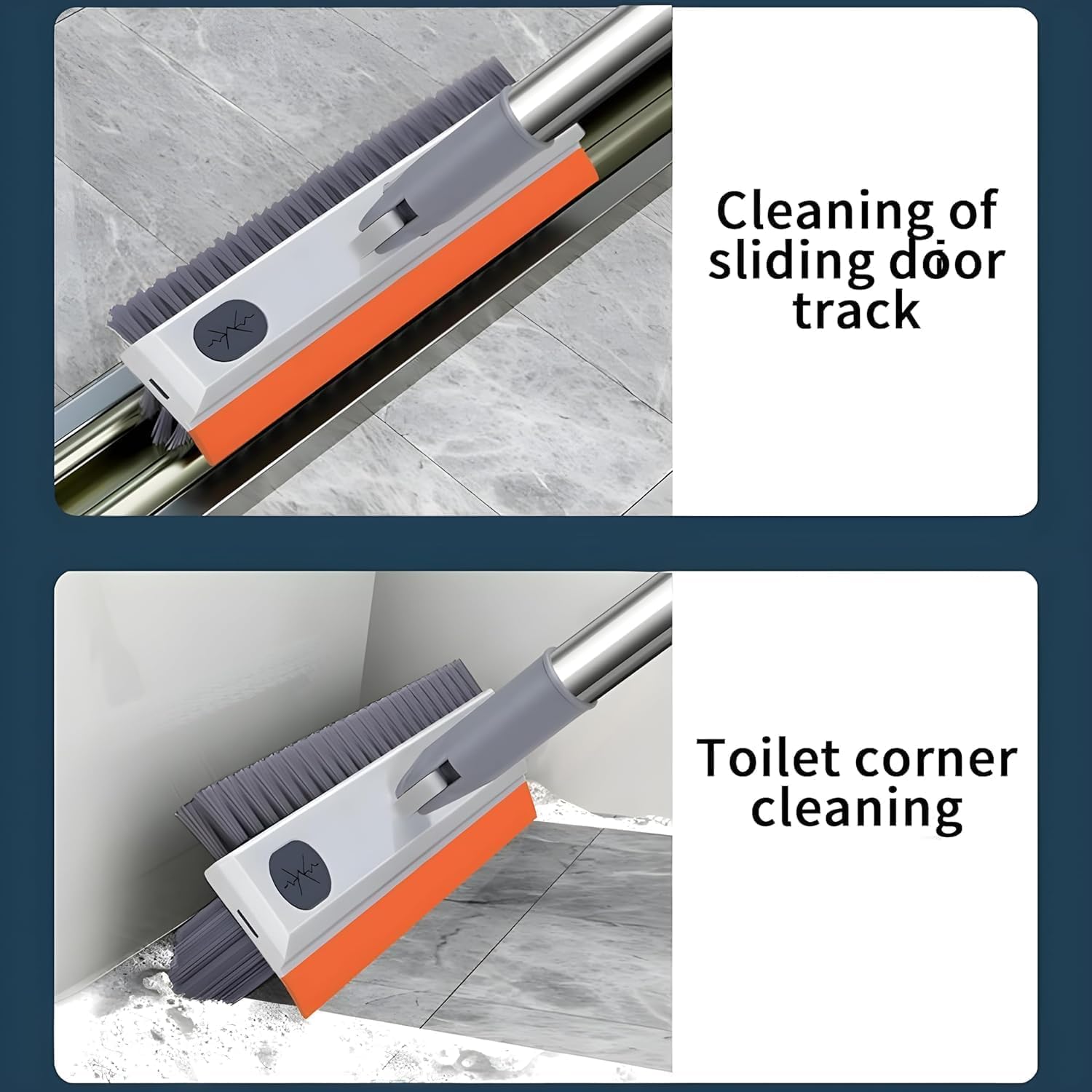 3 in 1 Bathroom Cleaning Brush with Wiper and Long Handle - 180° Rotate Floor Scrub Brush for Tiles