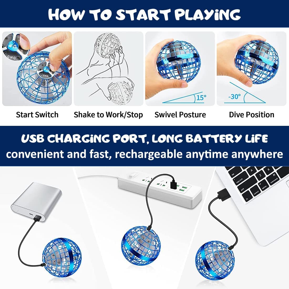Flying Ball Boomerang Magic Balls Flying Spinner Fidget Toys Children USB Rechargeable Built-in RGB Lights 360?Rotating Magic Controller, Multicolor