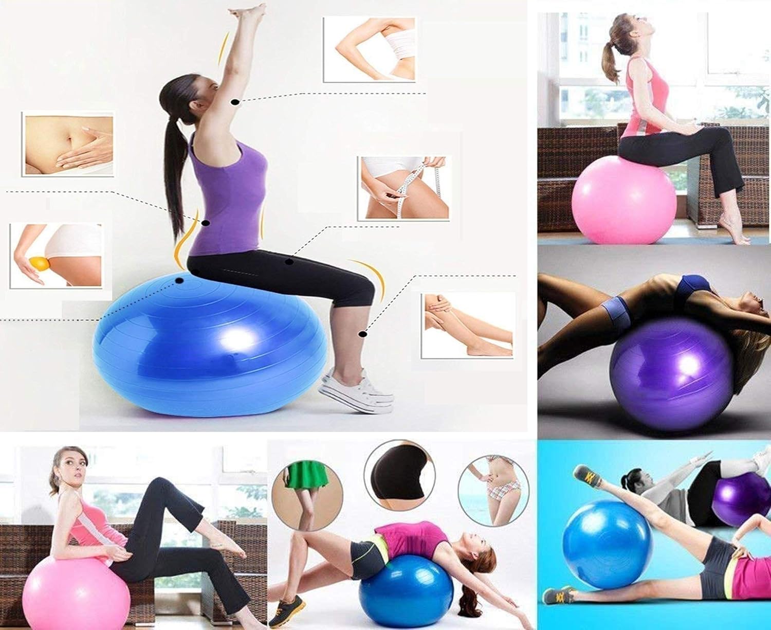 Anti Burst Exercise Gym Ball with Pump Anti-Slip Balance Stability Ball Yoga Ball Extra Thick Swiss Birthing Exercise Ball for Home 75 CM (Multi Color)