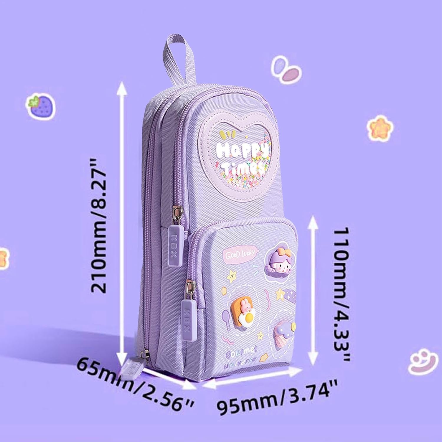 Premium Pencil Case 6 Layer with 3 Compartment Cute Aesthetic Pencil Case,Stationery Organizer for School Supplies, Office, and Travel | Ideal Gift for Girls and Art Lovers (Happy-Purple)