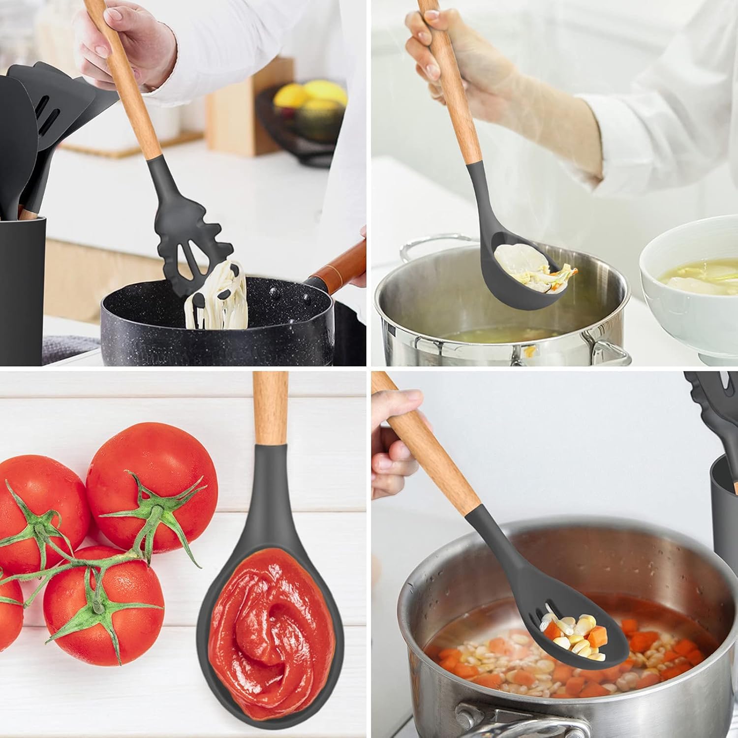 Silicone Kitchen Spatula and Utensils Spoon Set 12-Piece Silicone Kitchen Cooking Utensils Set, Non-Stick Utensils Set Heat Resistant Easy Clean, BPA Free Tools