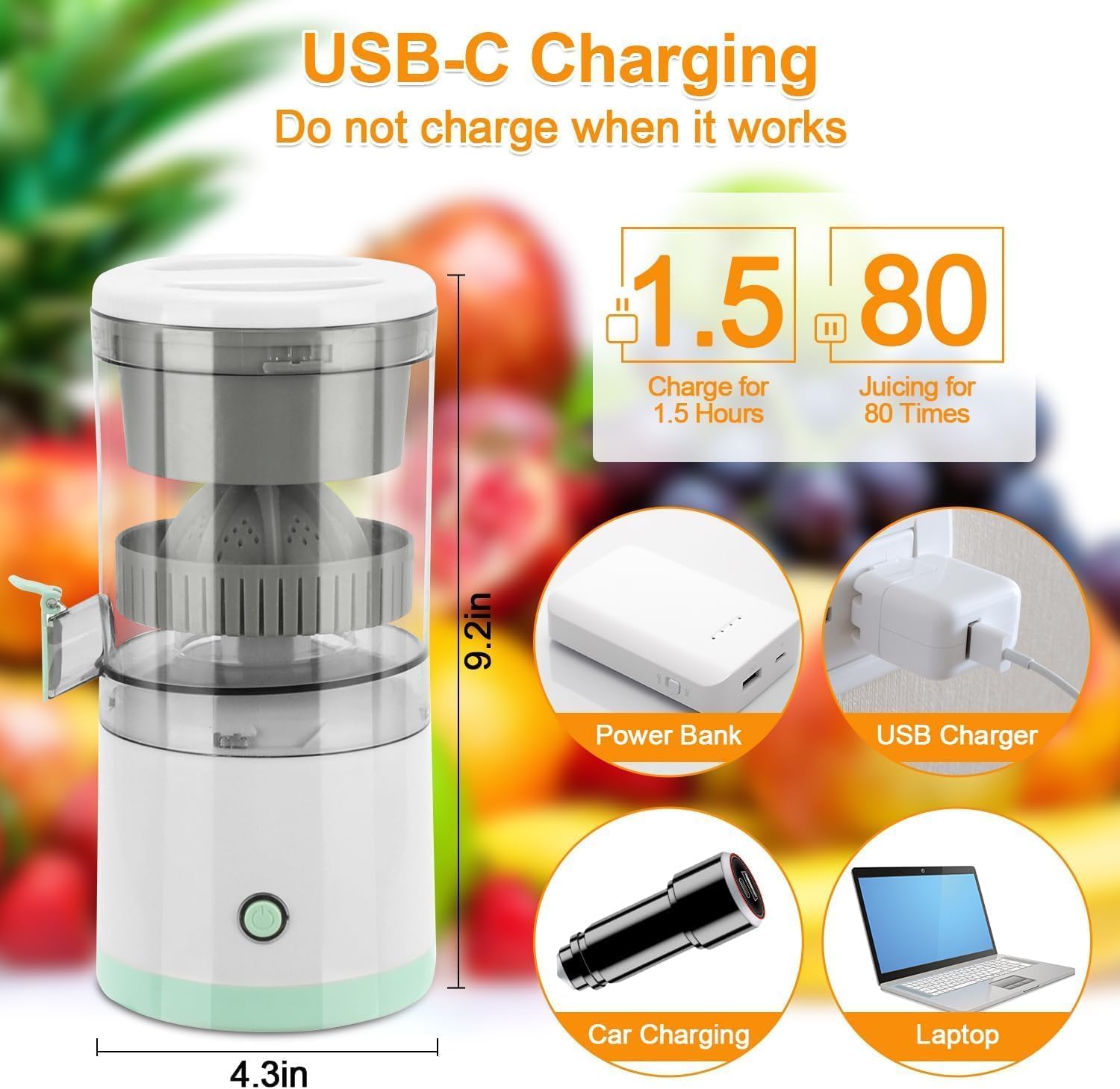 Juicer, Portable Cordless Fruit Juicer, 360 Degree Multifunctional Electric Juicer Usb Charging Orange Fruit Squeezer Perfect For Kitchen