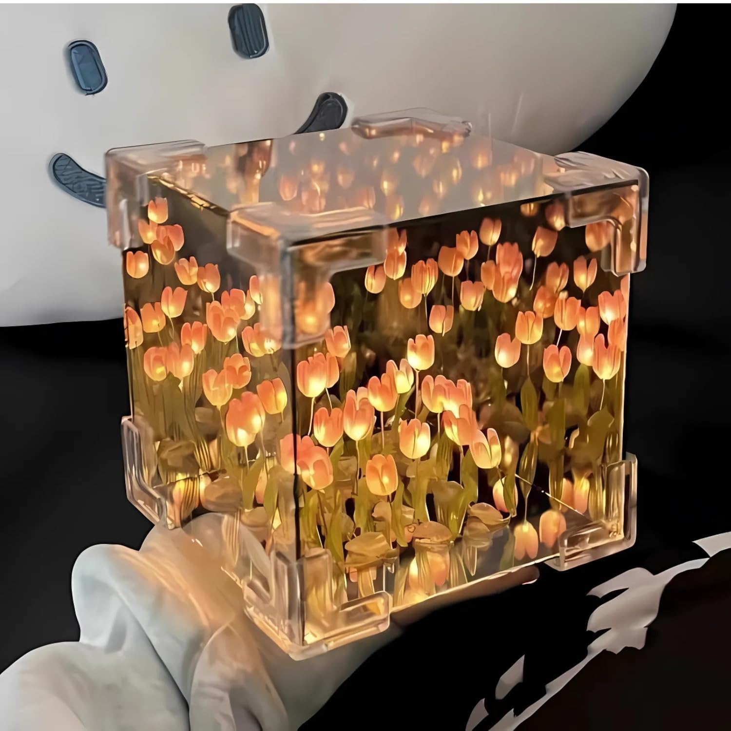 Do It Yourself - Tulip Cube Mirror Lamp, 30 Flowers LED Decorative Lamp, 2 in 1 Mirror & Table Ornaments for Bedroom Livingroom Desktop Decor Birthday Gift