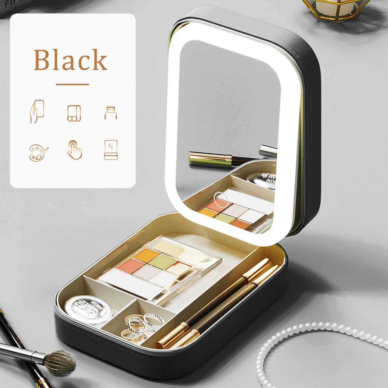 Travel Makeup Case with LED Mirror, Makeup Bag with Lighted Mirror, Cosmetic Storage Box, Christmas Portable Organizer Vanity Case for Women, Beauty Tool Accessories